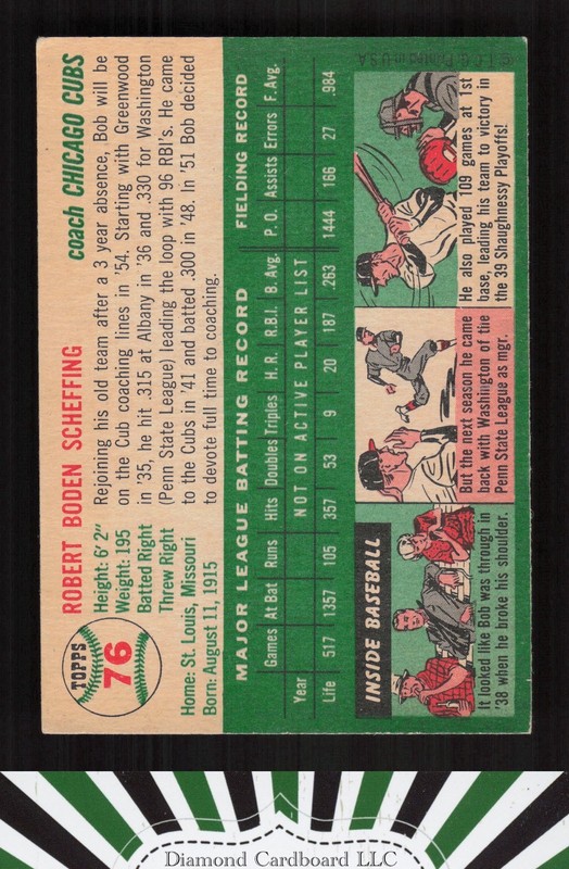 1954 Topps #76 Bob Scheffing EX o, back