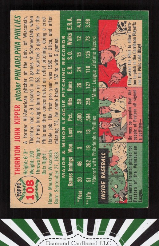 1954 Topps #108 Thornton Kipper VG+ o, back