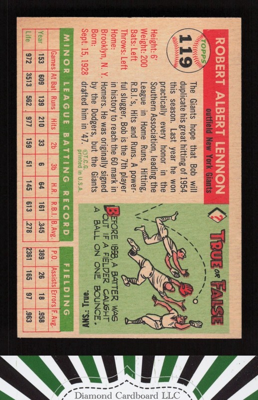 1955 Topps #119 Bob Lennon EX n, back