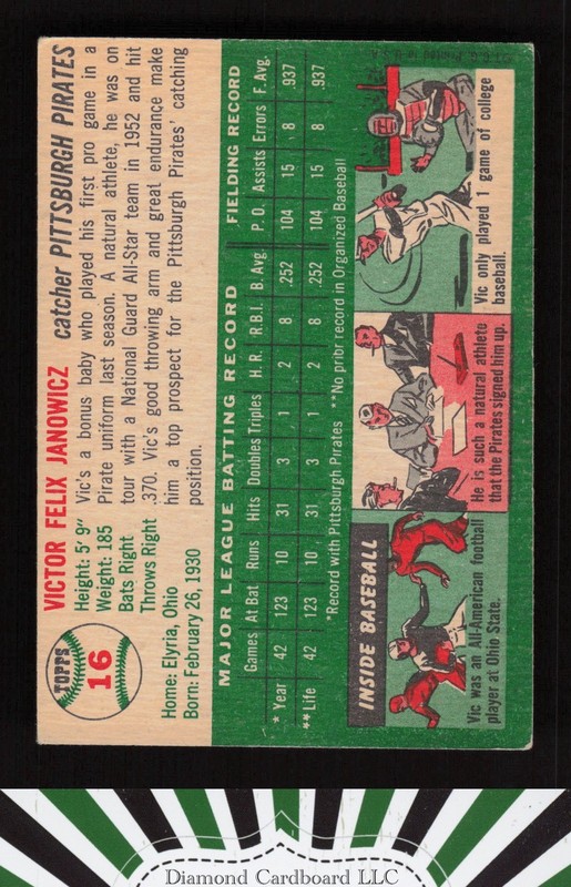 1954 Topps #16 Vic Janowicz VGEX c, back