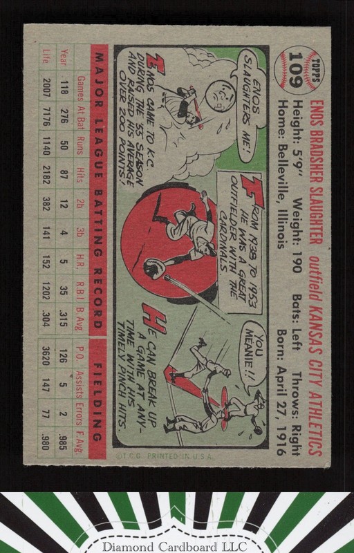 1956 Topps #109 Enos Slaughter VGEX t, back