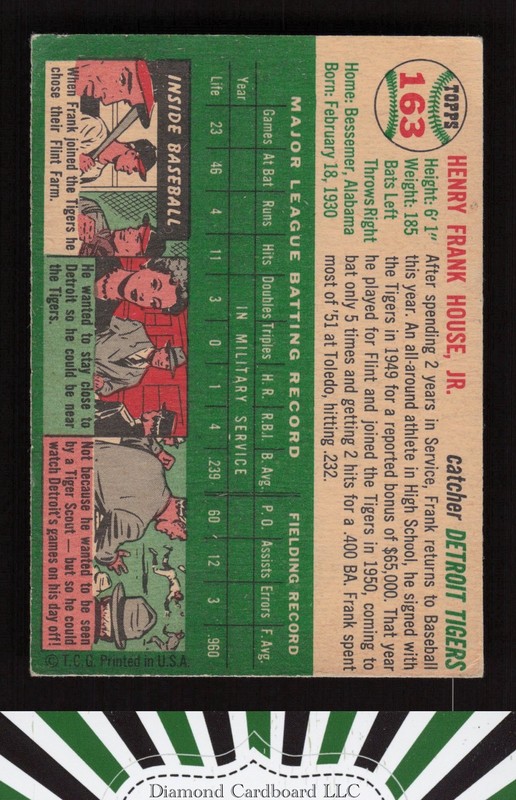 1954 Topps #163 Frank House VG f, back
