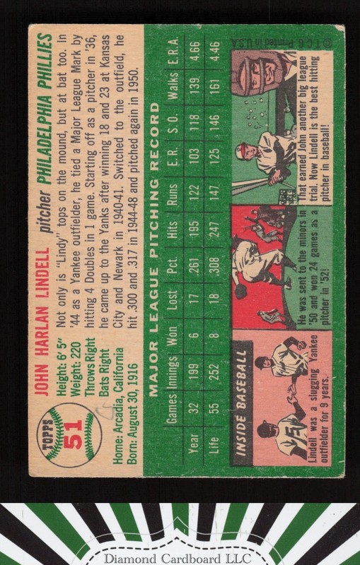 1954 Topps #51 Johnny Lindell VGEX c, back