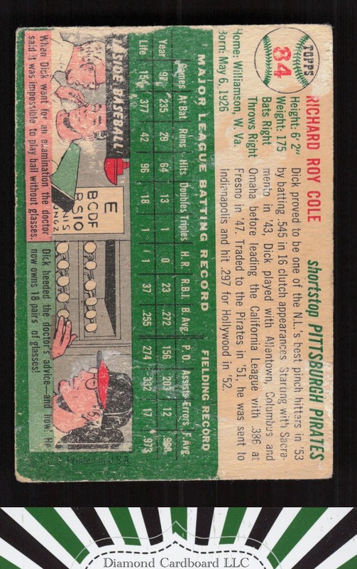 1954 Topps #84 Dick Cole VG c, back