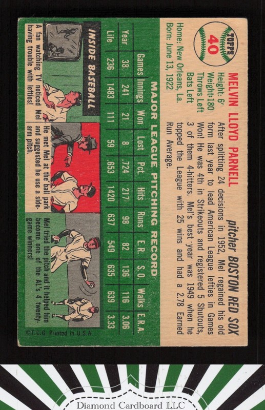 1954 Topps #40 Mel Parnell VGEX [CENTERED] h, back