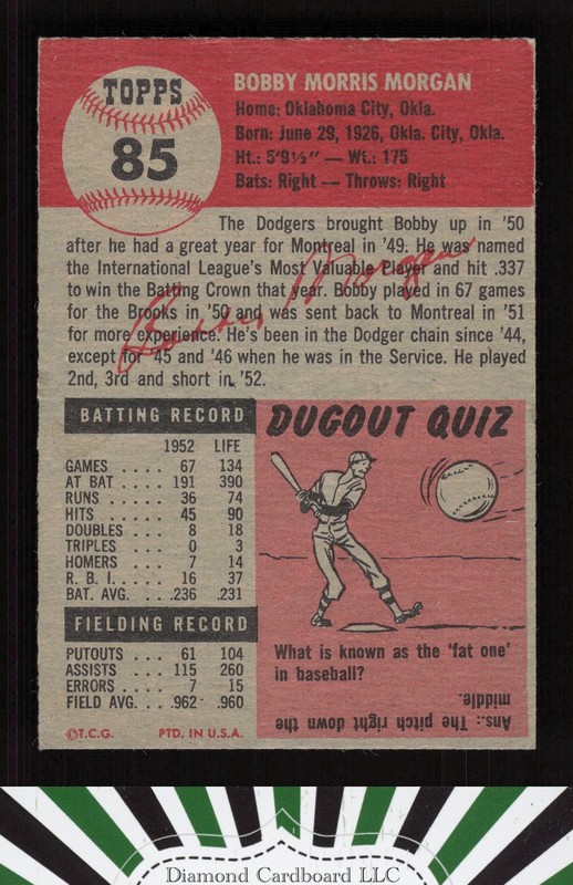 1953 Topps #85 Bobby Morgan VGEX h, back