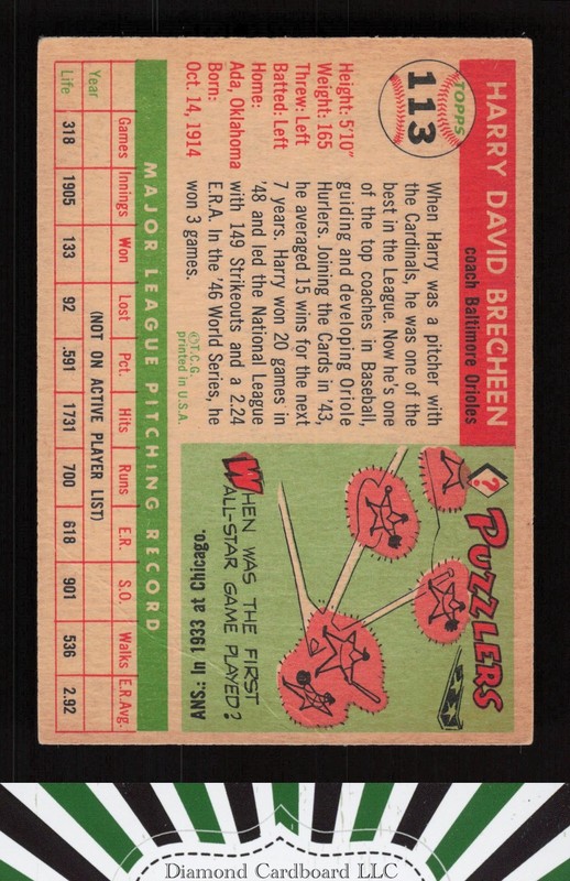 1955 Topps #113 Harry Brecheen VG a, back