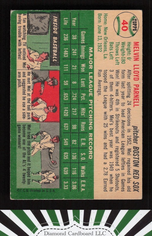 1954 Topps #40 Mel Parnell VG c, back