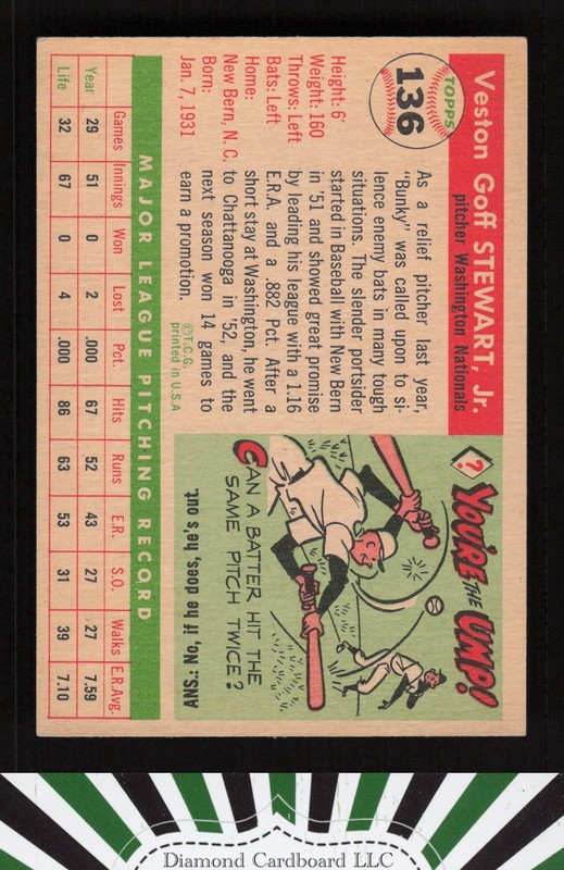 1955 Topps #136 Bunky Stewart EX g, back
