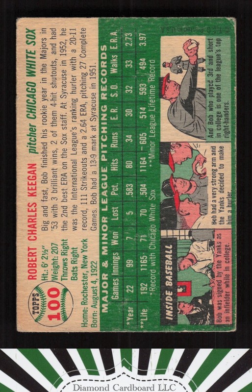 1954 Topps #100 Bob Keegan GD d, back