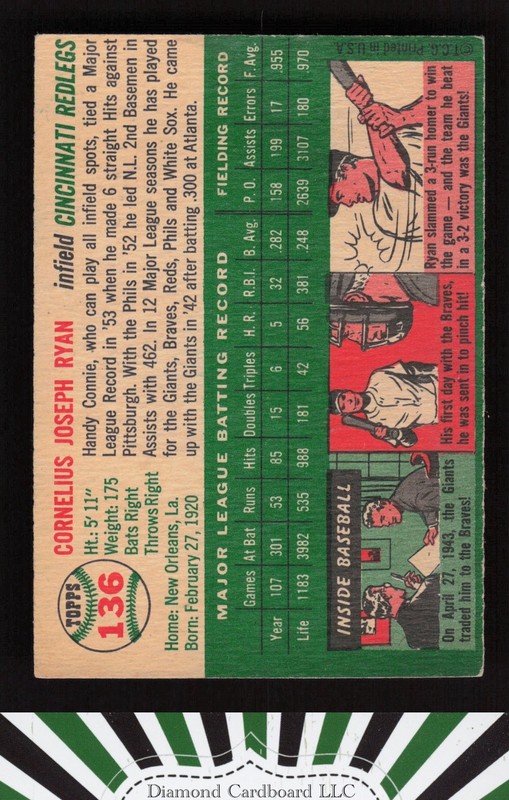 1954 Topps #136 Connie Ryan VGEX o, back