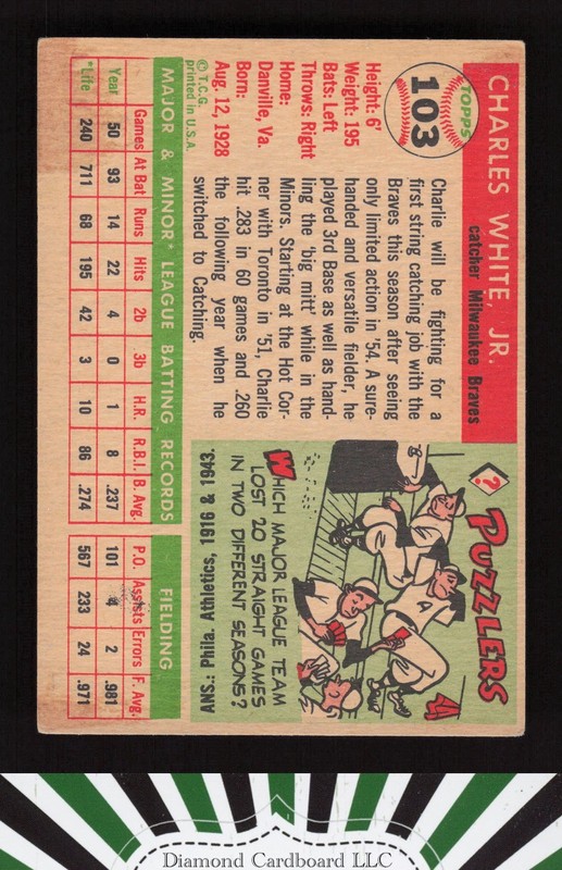 1955 Topps #103 Charlie White VGEX c, back