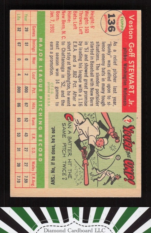 1955 Topps #136 Bunky Stewart EX l, back