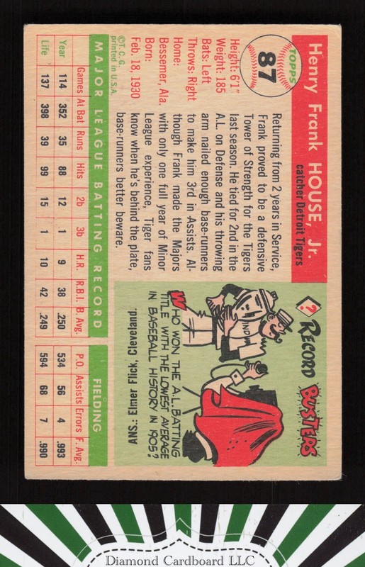 1955 Topps #87 Frank House VG b, back