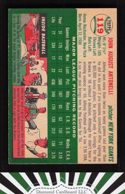 1954 Topps #119 Johnny Antonelli NM i, back