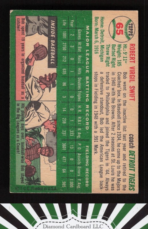 1954 Topps #65 Bob Swift VGEX e, back