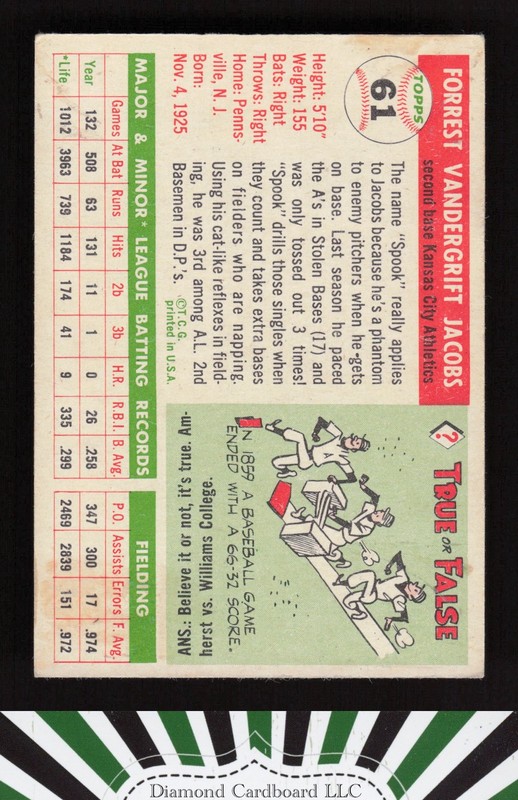 1955 Topps #61 Spook Jacobs VG+ [CENTERED] h, back