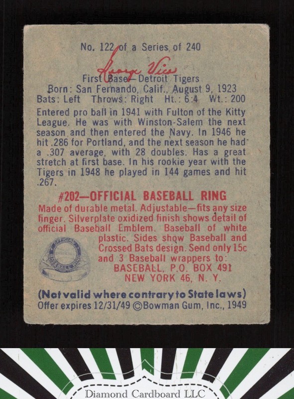 1949 Bowman #122 George Vico VG+ a, back
