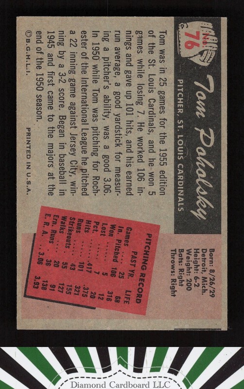 1955 Bowman #76 Tom Poholsky VG+, back