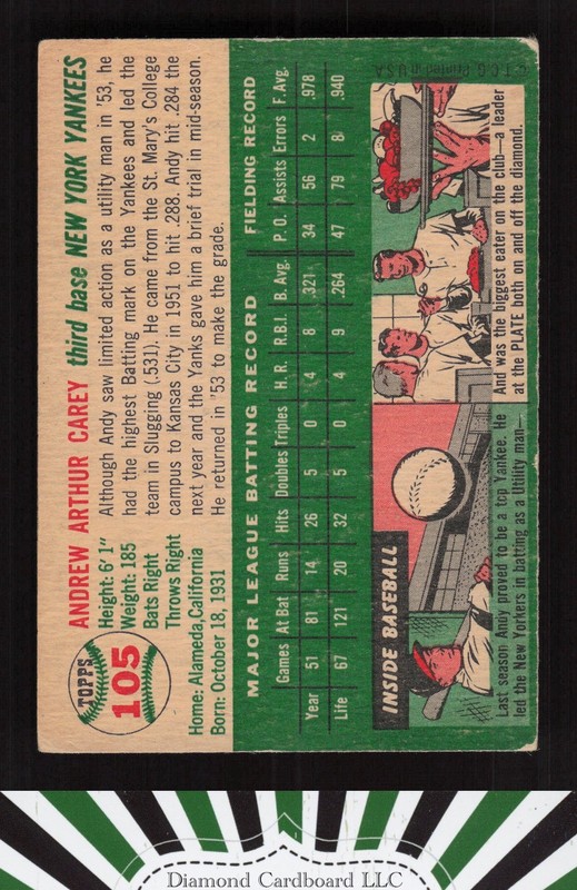 1954 Topps #105 Andy Carey VGEX j, back