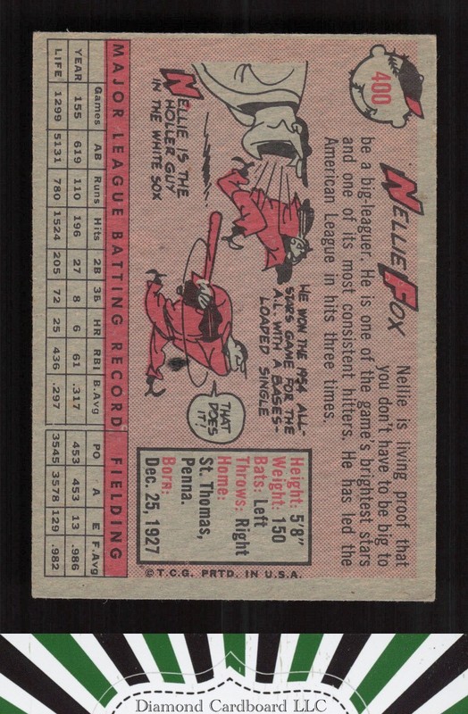 1958 Topps #400 Nellie Fox VGEX+ f, back