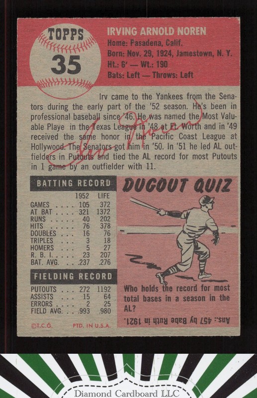 1953 Topps #35 Irv Noren EX+ g, back