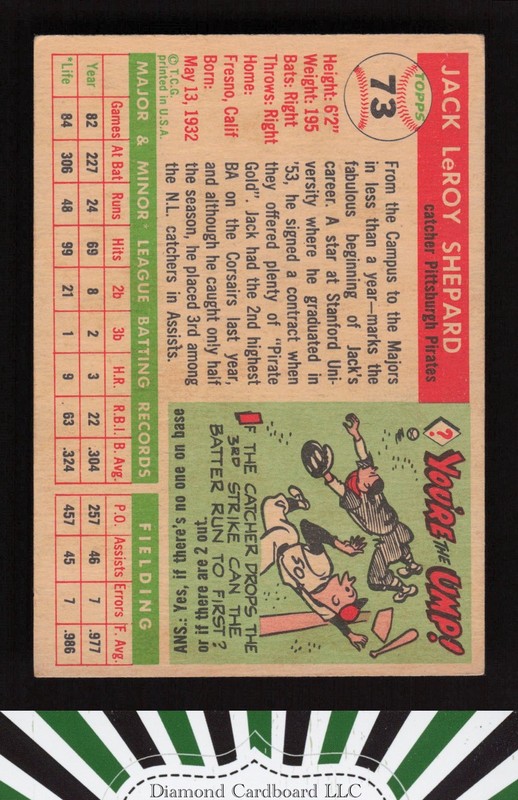 1955 Topps #73 Jack Shepard VGEX [CENTERED] e, back