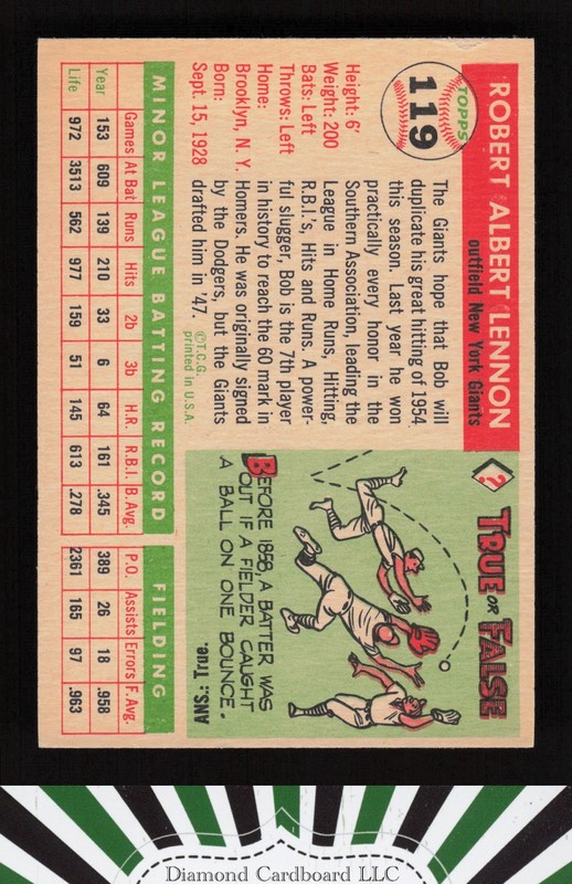 1955 Topps #119 Bob Lennon EXMT+ a, back