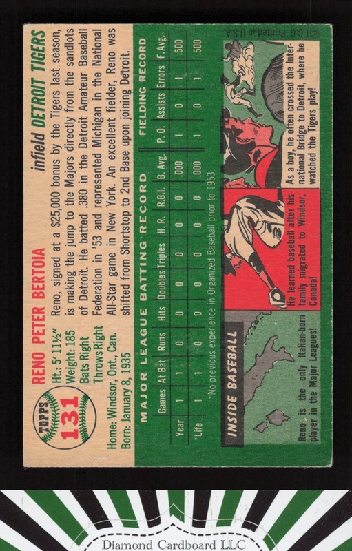 1954 Topps #131 Reno Bertoia VG f, back