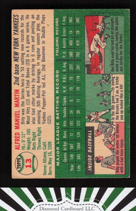 1954 Topps #13 Billy Martin VG g, back