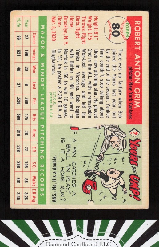 1955 Topps #80 Bob Grim VGEX f, back