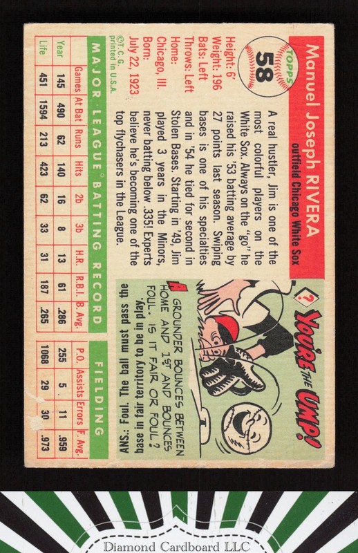 1955 Topps #58 Jim Rivera VG+ j, back