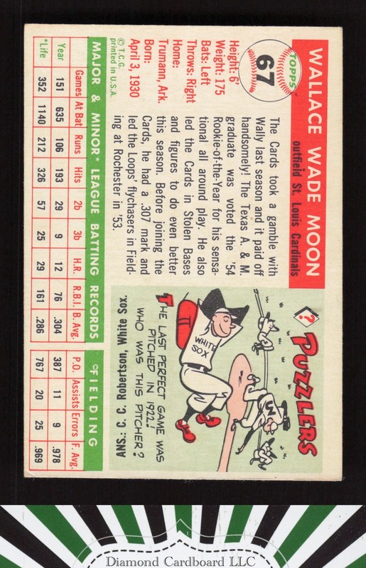 1955 Topps #67b Wally Moon VGEX h, back