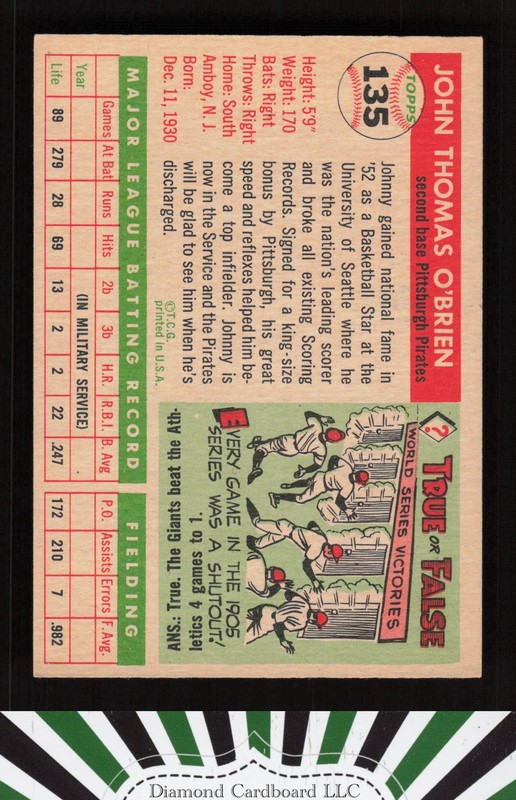 1955 Topps #135 Johnny O'Brien EXMT l, back
