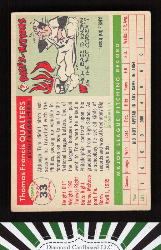 1955 Topps #33 Tom Qualters VG+ n, back