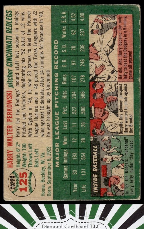 1954 Topps #125 Harry Perkowski GD h, back