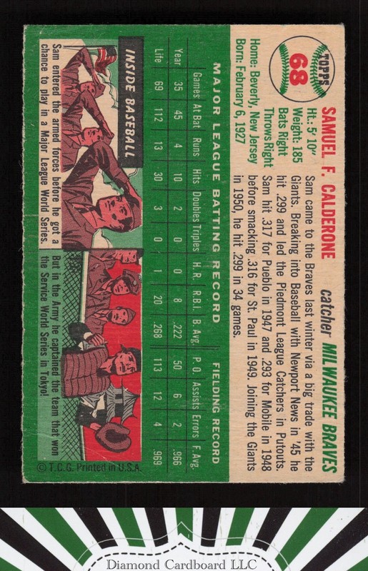 1954 Topps #68 Sammy Calderone GD h, back