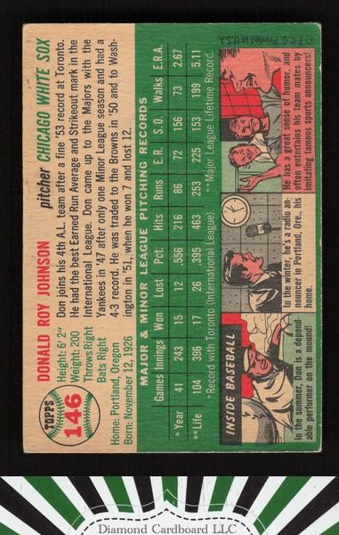1954 Topps #146 Don Johnson VGEX j, back