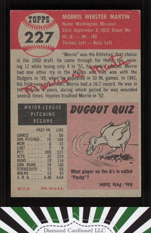 1953 Topps #227 Morris Martin VGEX d, back