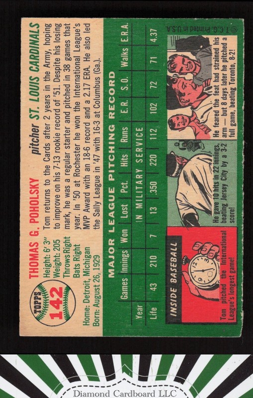 1954 Topps #142 Tom Poholsky VGEX+ n, back