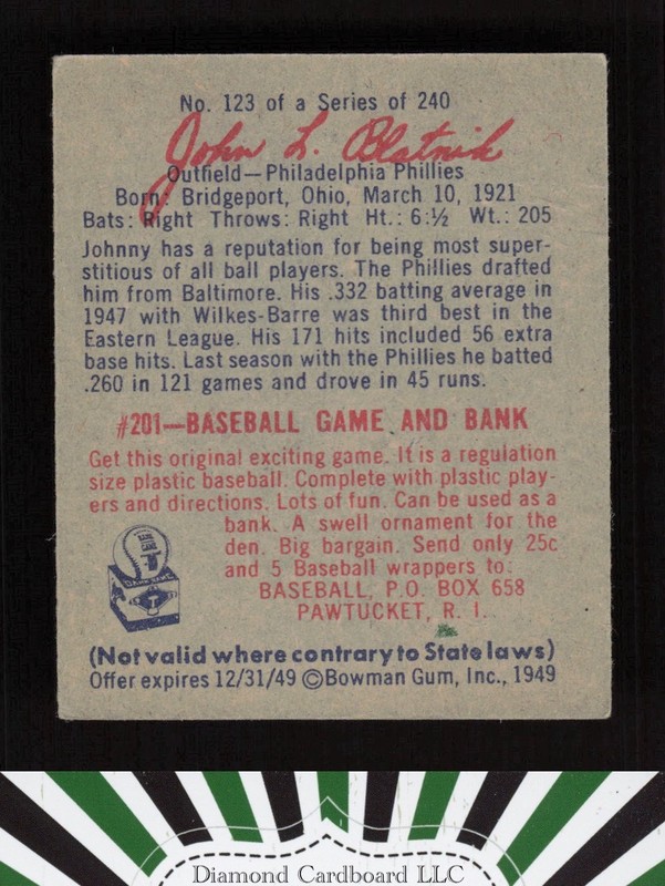 1949 Bowman #123 Johnny Blatnik VGEX [CENTERED] a, back