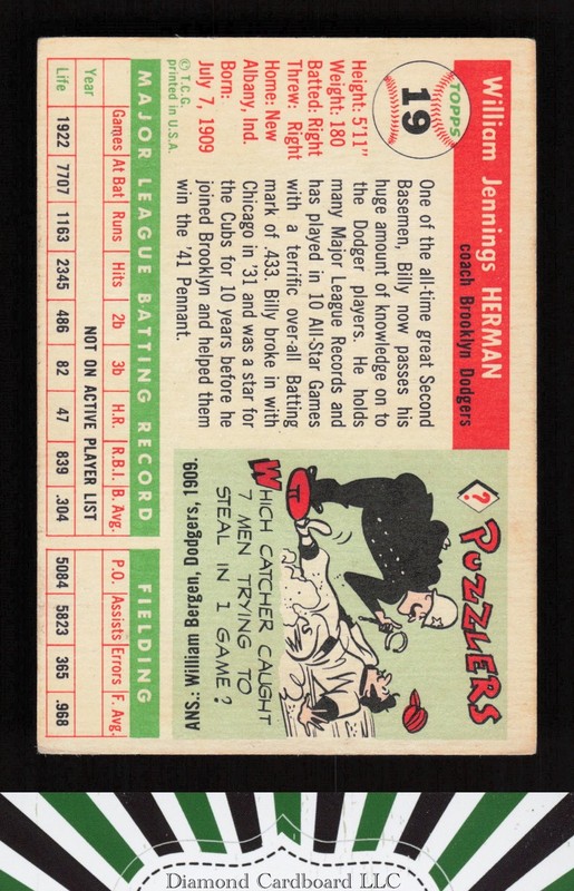 1955 Topps #19 Billy Herman VGEX b, back