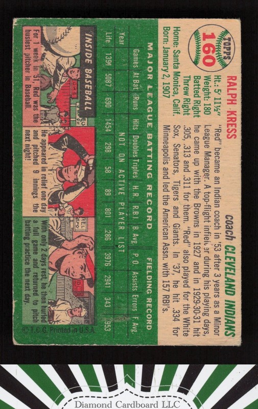 1954 Topps #160 Red Kress VGEX d, back