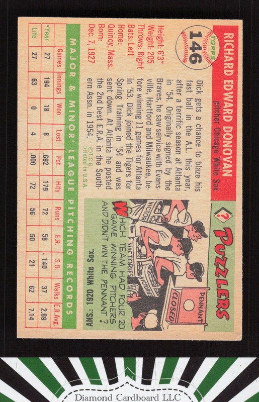 1955 Topps #146 Dick Donovan EX+ j, back