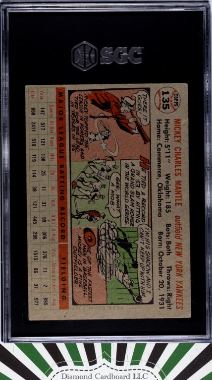 1956 Topps #135 Mickey Mantle SGC 3, back