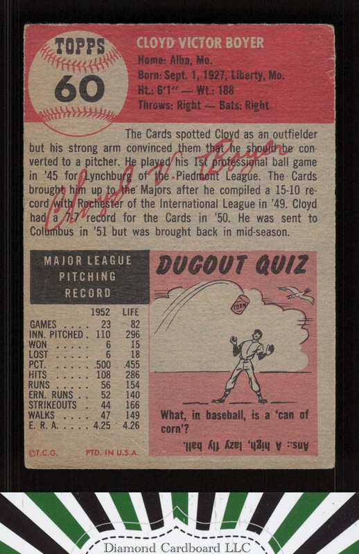 1953 Topps #60 Cloyd Boyer GD c, back