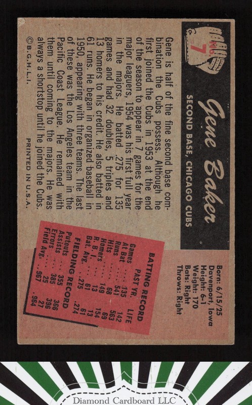 1955 Bowman #7 Gene Baker VG, back