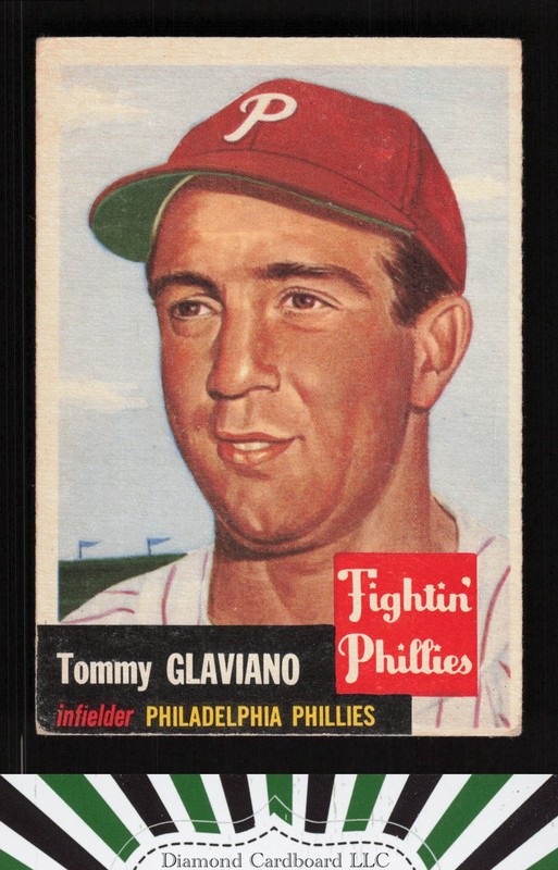 1953 Topps #140 Tommy Glaviano : Bio uses black text VGEX b, front