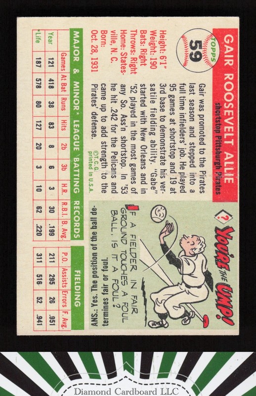 1955 Topps #59 Gair Allie VGEX+ e, back
