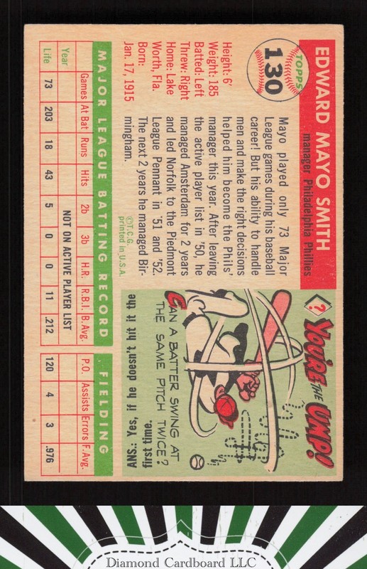 1955 Topps #130 Mayo Smith VG g, back